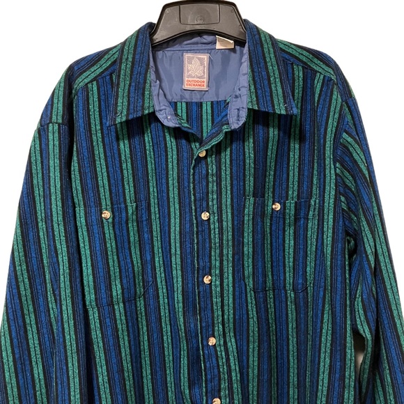 Vintage Outdoor Exchange Blue Green Stripes Button Down Flannel - Picture 4 of 9